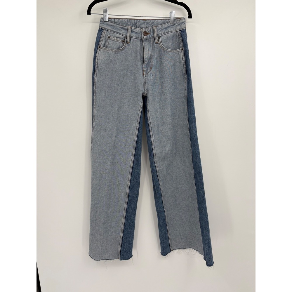 Ksubi Playback Two Tone Blue Straight Leg Jeans High Rise Raw Hem Size 24